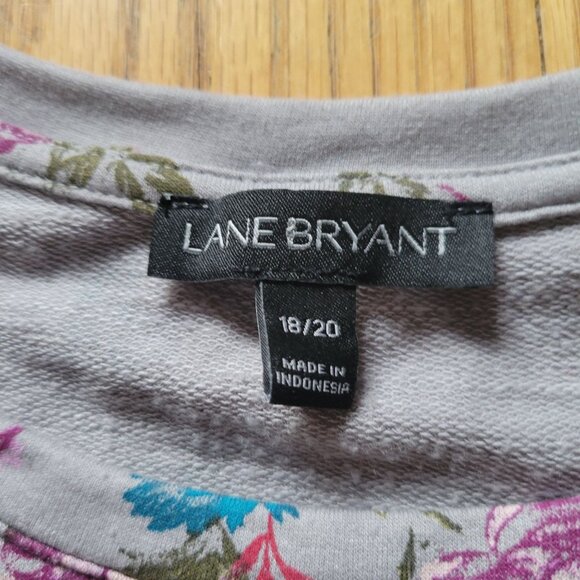 Lane Bryant Floral Print Long Sleeve Ruffle Detail Top 18/20 Gray Pink Blue - Picture 4 of 6